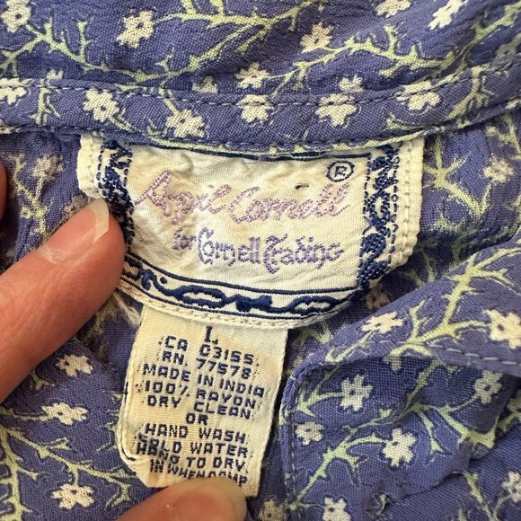 Vintage April Cornell Button Front Maxi Dress LARGE Floral Periwinkle - Picture 4 of 7